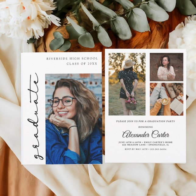 Invitación de graduación minimalista, foto múltipl (Subido por el creador)