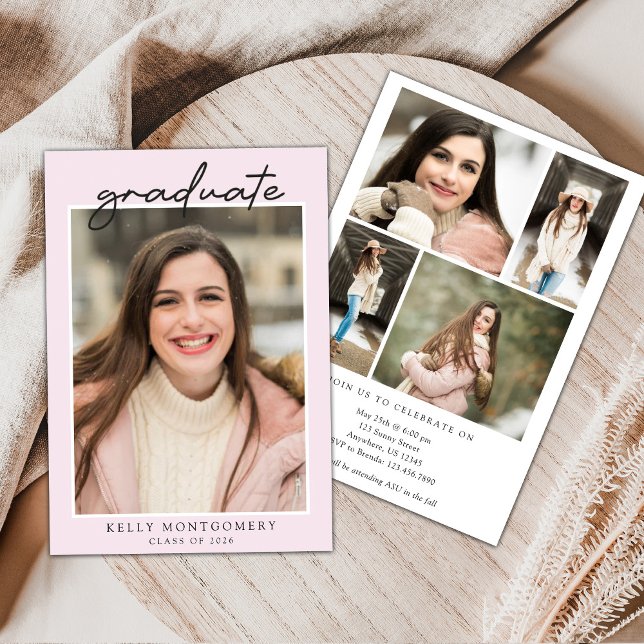 Invitación de graduación minimalista rosa (Subido por el creador)