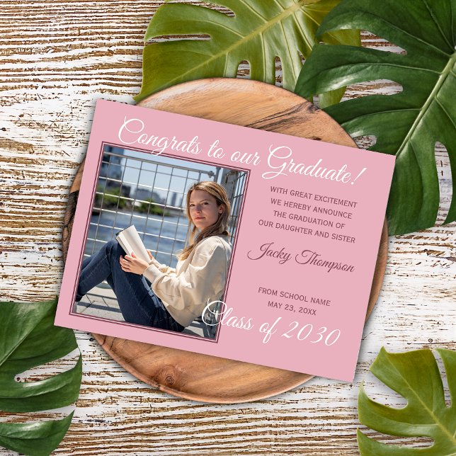 Invitación de graduación Minimalista rosa (Subido por el creador)