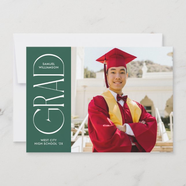 Invitación de graduación Minimalista verde moderna (Anverso)