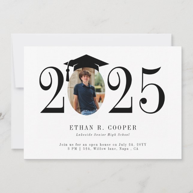 Invitación de graduación moderna de foto de año au (Anverso)