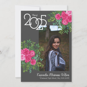 Invitación de graduación moderna gris rosa