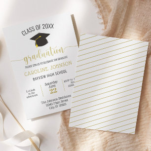 Invitación de graduación moderna simple de oro neg