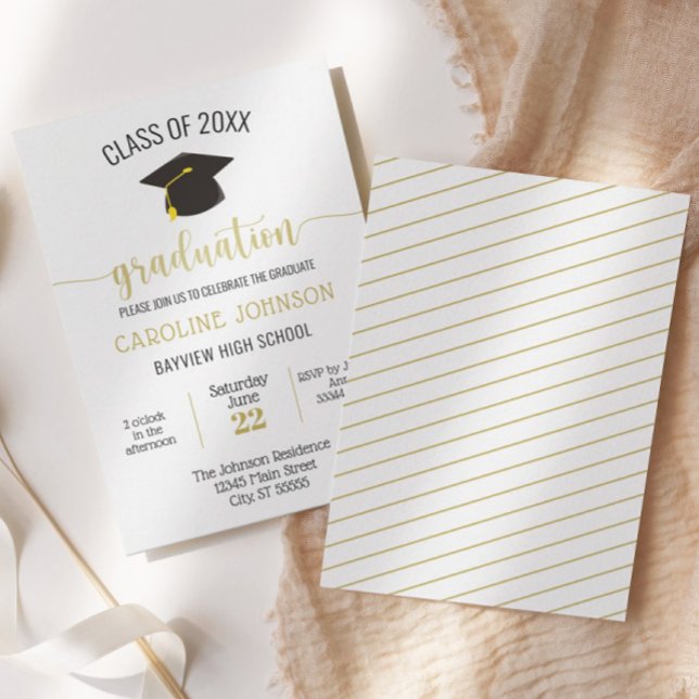 Invitación de graduación moderna simple de oro neg (Subido por el creador)