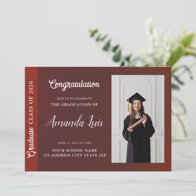 Invitación de graduación moderna y elegante (Anverso de pie)