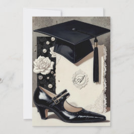 Invitación de Graduación Monograma Elegante Negro