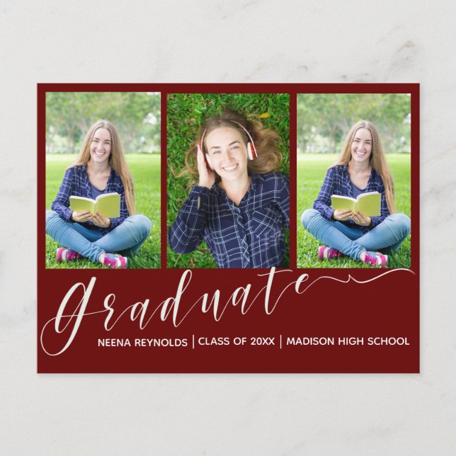Invitación de graduación Multi Photo Red 2024 (Anverso)