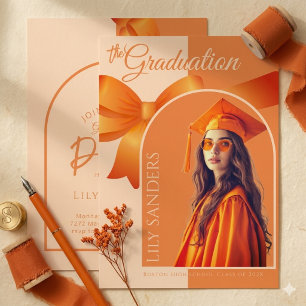 Invitación de graduación naranja   Foto de la prom