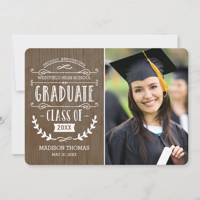 Invitación de graduación natural - Madera (Anverso)