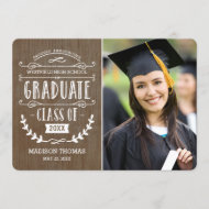 Invitación de graduación natural - Madera