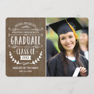 Invitación de graduación natural - Madera