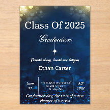 Invitación de graduación Navy Bokeh