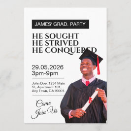Invitación de Graduación Negra y Blanca Moderna y
