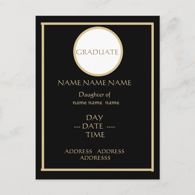 INVITACIÓN DE GRADUACIÓN NEGRO Y DORADO (Anverso)