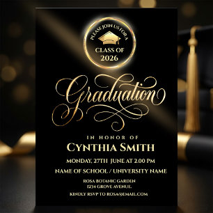 Invitación de Graduación Negro y Dorado Clase de