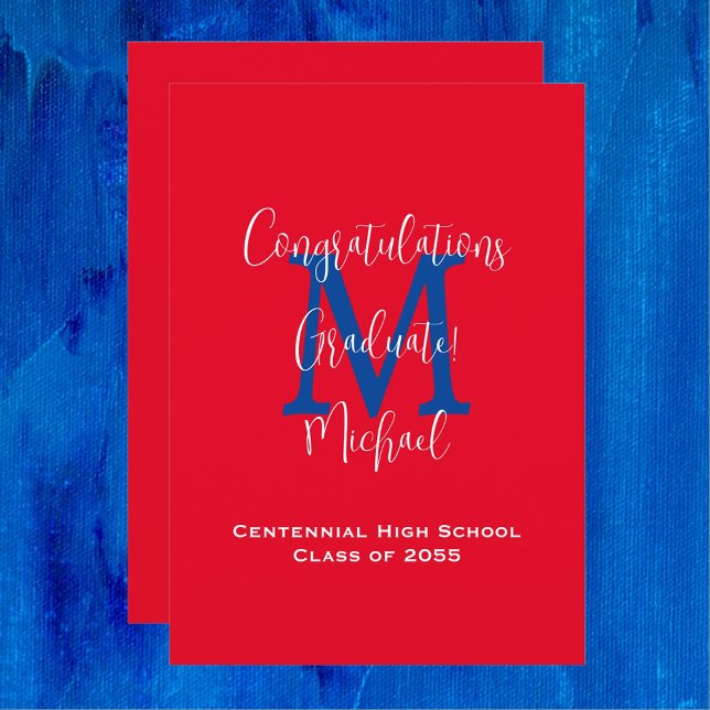 Invitación de graduación, nombre, blanco azul rojo (Subido por el creador)