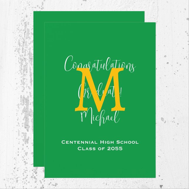 Invitación de graduación, nombre, verde y oro (Subido por el creador)
