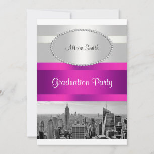Invitación de graduación NYC Skyline BW 05 Blanco