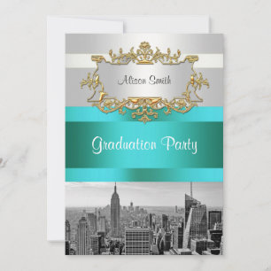 Invitación de graduación NYC Skyline BW 05 Blanco 