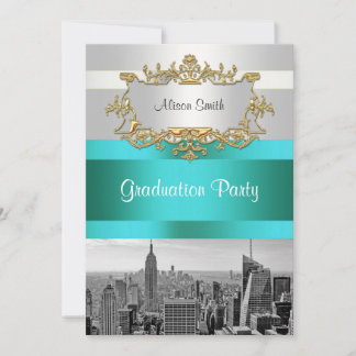 Invitación de graduación NYC Skyline BW 05 Blanco