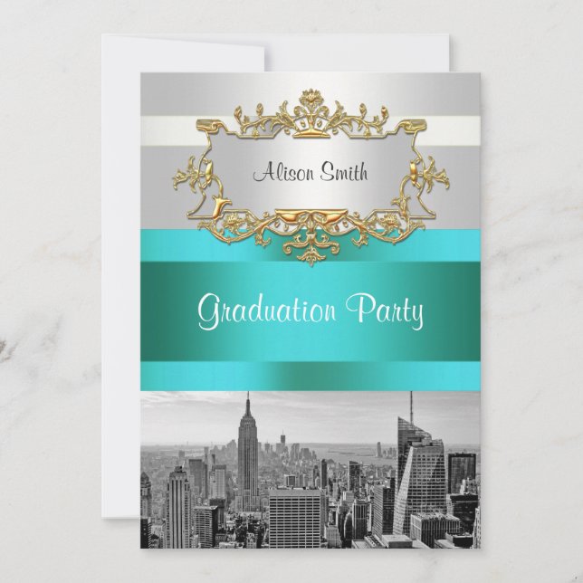 Invitación de graduación NYC Skyline BW 05 Blanco  (Anverso)