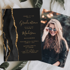 Invitación de Graduación Oscura con Ágata de Oro N