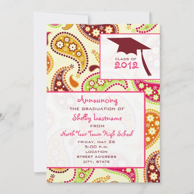 Invitación de graduación Paisley 2012 (Anverso)