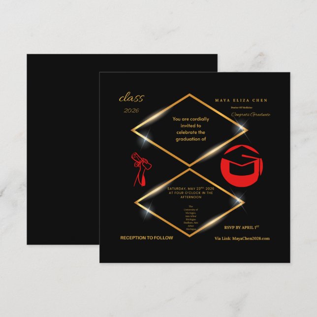 Invitación de Graduación Personalizable Moderna (Anverso / Reverso)