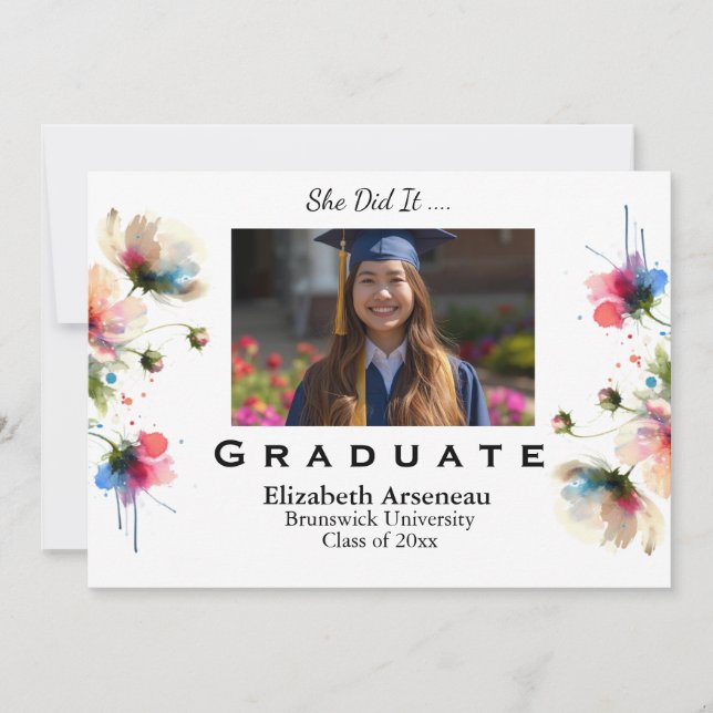 Invitación de graduación personalizada con foto de (Anverso)