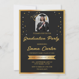 Invitación de graduación personalizada en negro y