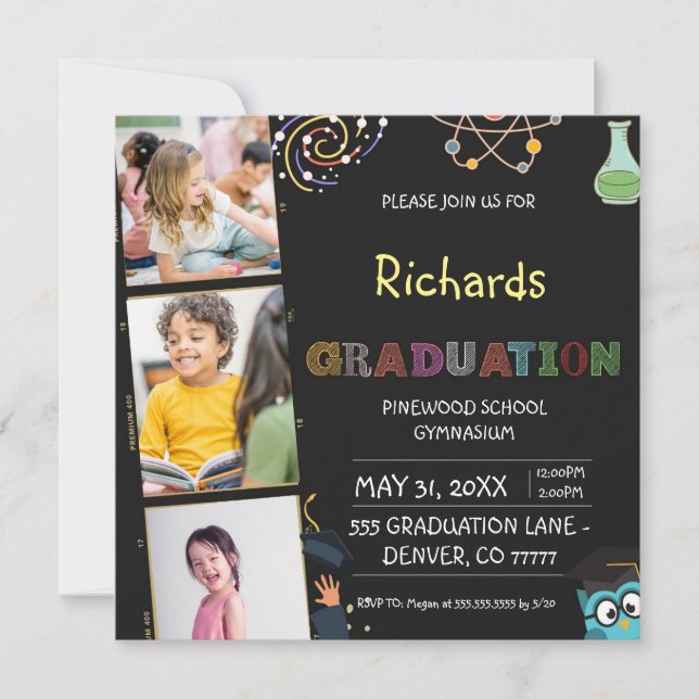 Invitación de graduación pre k negra (Anverso)
