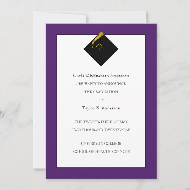 Invitación de graduación púrpura (Anverso)