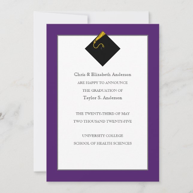 Invitación de graduación púrpura (Anverso)