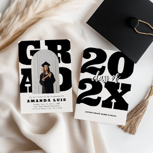 Invitación de graduación retro blanco negrita