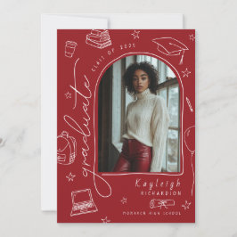 Invitación de Graduación Retro con Mano Roja