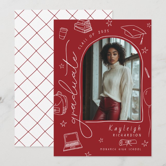 Invitación de Graduación Retro con Mano Roja (Anverso / Reverso)
