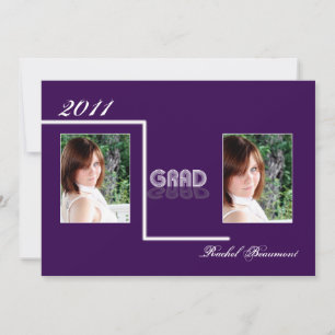 Invitación de graduación retro púrpura y blanca