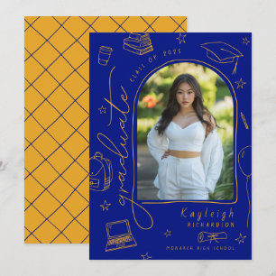 Invitación de Graduación Retro Royal Blue Gold