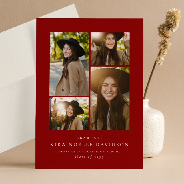 Invitación de graduación roja clásica de collage d (Subido por el creador)