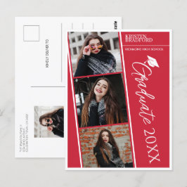 Invitación de graduación roja de tiras fotográfica