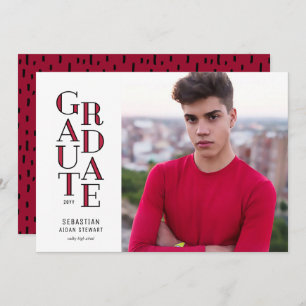 Invitación de graduación roja modernista