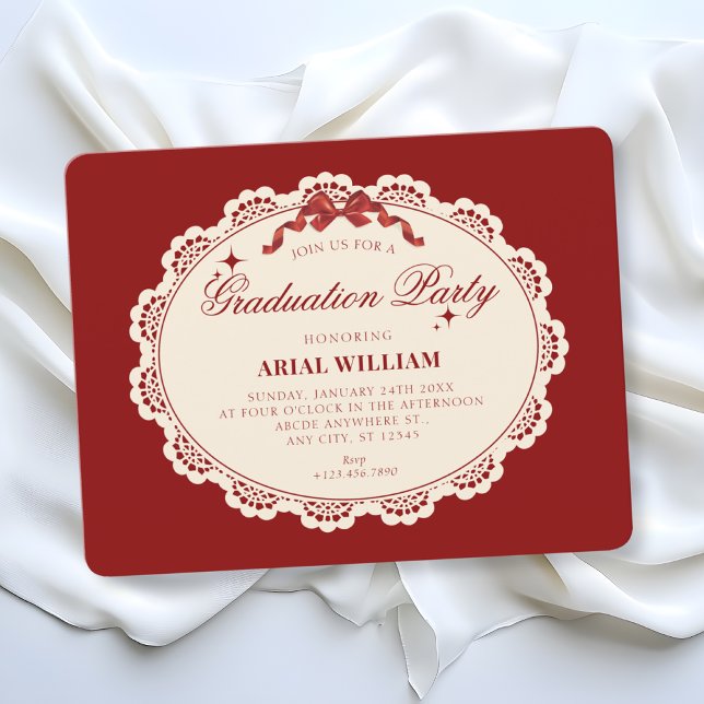 Invitación de graduación roja vintage (Subido por el creador)