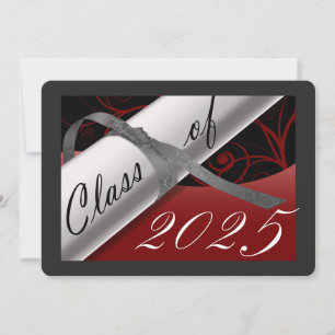 Invitación de graduación roja y plateada