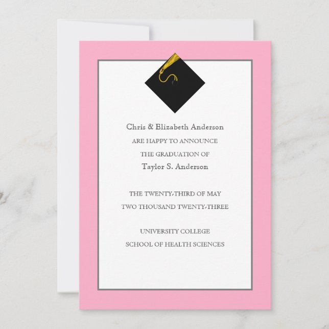 Invitación de graduación rosa (Anverso)