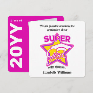 Invitación de graduación rosa de súper grado edita