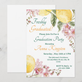 Invitación de graduación rosa limón recién graduad