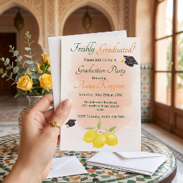 Invitación de graduación rosa limón recién graduad