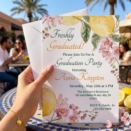 Invitación de graduación rosa limón recién graduad