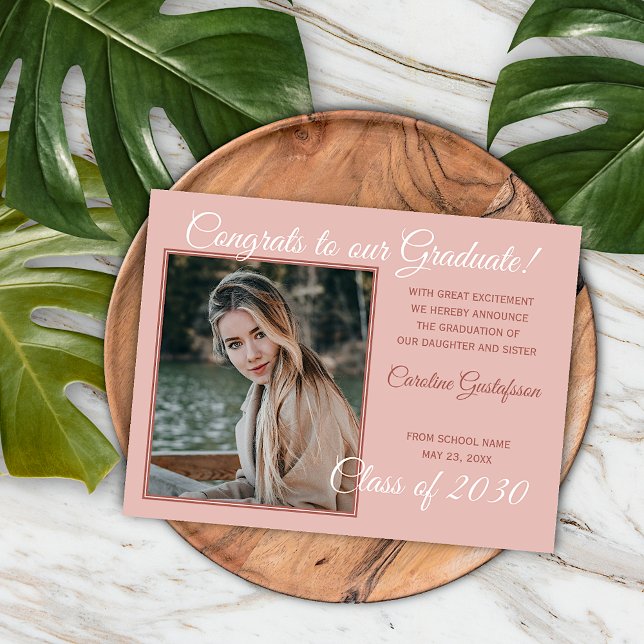 Invitación de graduación rosada de Rubor Rosa polv (Subido por el creador)
