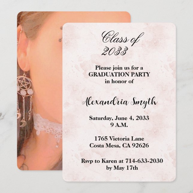 Invitación de graduación rubor (Anverso / Reverso)